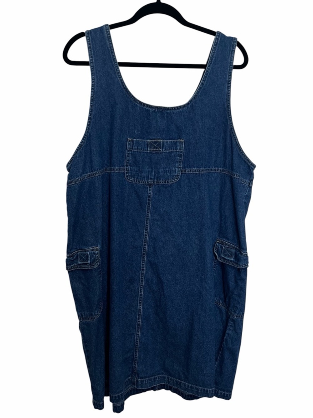 Vintage J.L. N.Y. Denim Overall Midi Dress Jumper Cargo Pockets Sz 1X 90s Y2K